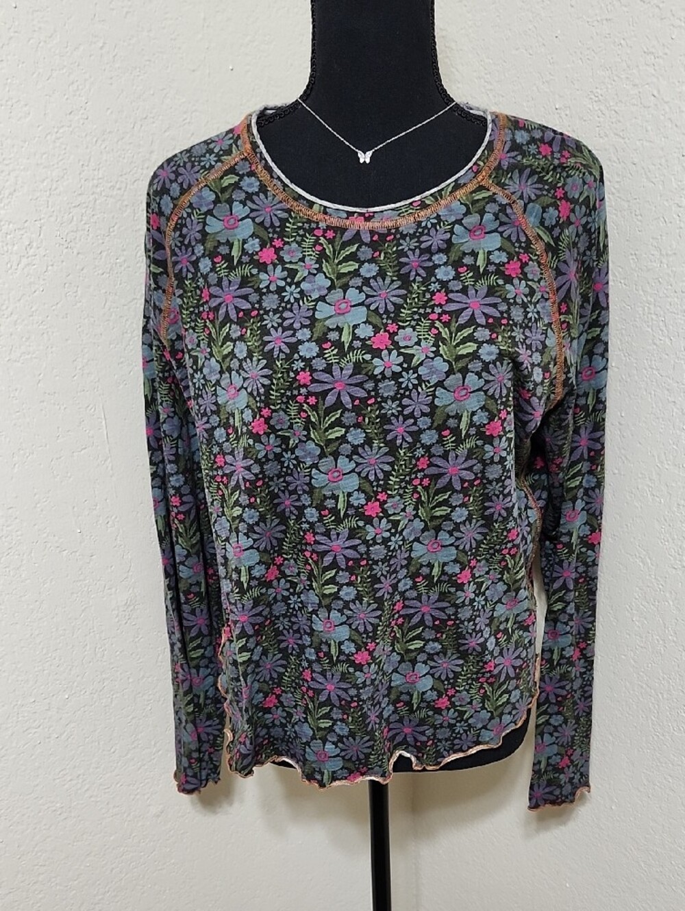 Natural Life Lily Cotton Long Sleeve Tee Shirt Dark Blue Garden Sz XL - Picture 5 of 11